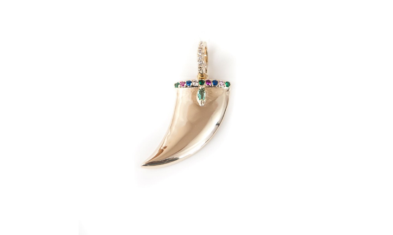 Pingente Charm Dente Colors Banho de Ouro 18k.