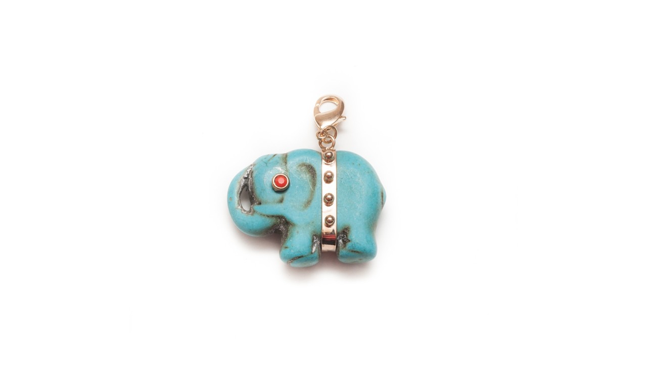 Pingente Elefante Turquesa Banho de Ouro 18k.