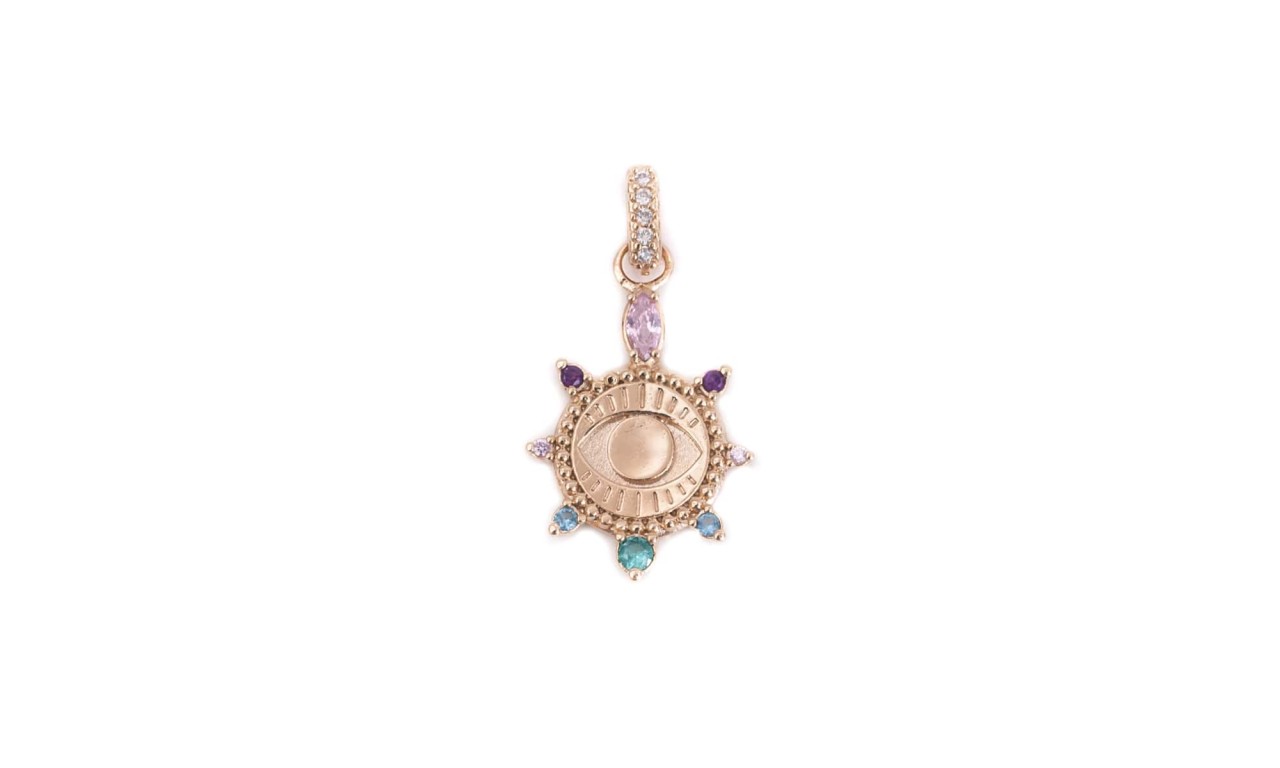 Pingente Charm Olho Colors Banho de Ouro 18k.
